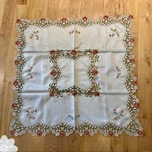 Gorgeous Square Tablecloth with Embroidery 32”x33” NWOT